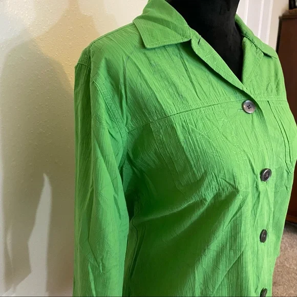 90’s Karen Scott Button Blouse Top PM Green Button Down Shirt Top 3/4 Sl… - Picture 11 of 11